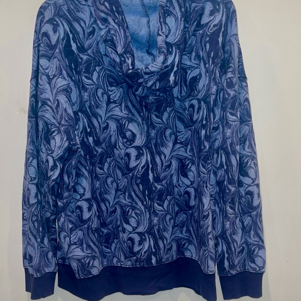Victoria's Secret Blue Marble Long Sleeve Hood  Sweatshirt Women’s Size L  NWOT - Picture 3 of 10